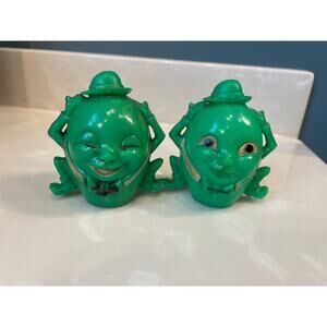 1950s Humpty Dumpty Vintage Green Male Female Salt & Pepper Shakers